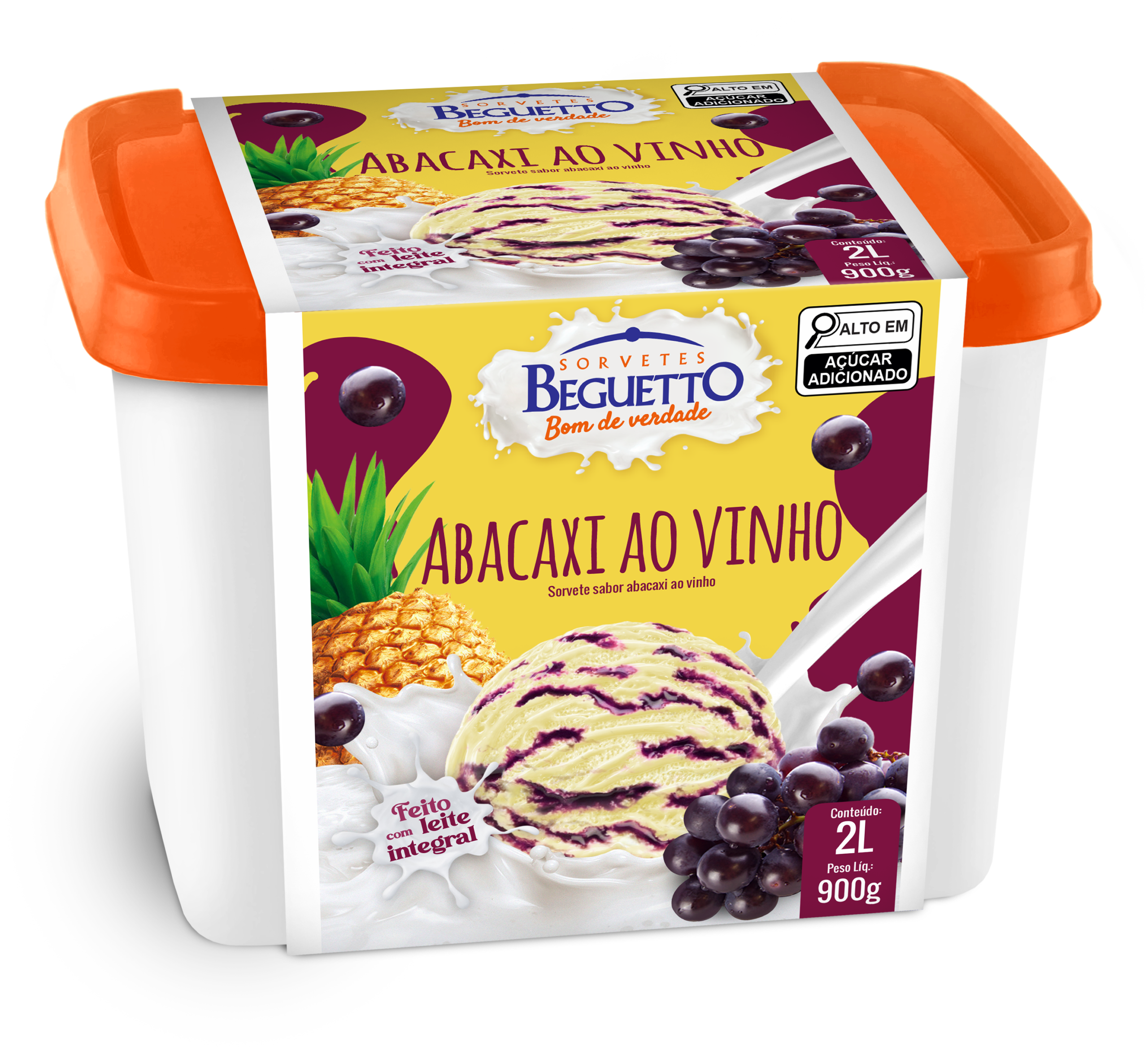 BEGUETTO SORVETES- POTES 2L- ABACAXI AO VINHO DIR